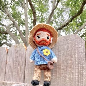 Vincent Van Gogh Crochet Doll with removable hat and crossbody bag